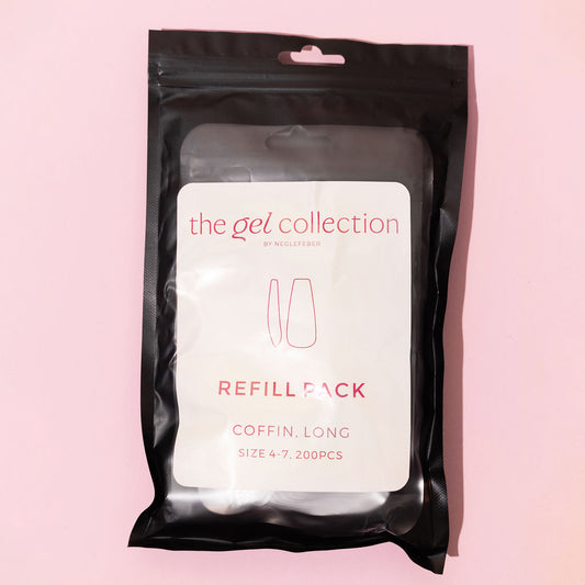 Soft Gel Press On Tipper Refill Pack • Coffin Long (200 stk) • The Gel Collection