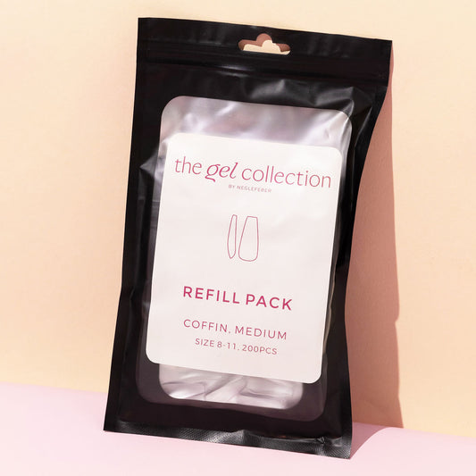 Soft Gel Press On Tipper Refill Pack • Coffin Medium (200 stk) • The Gel Collection