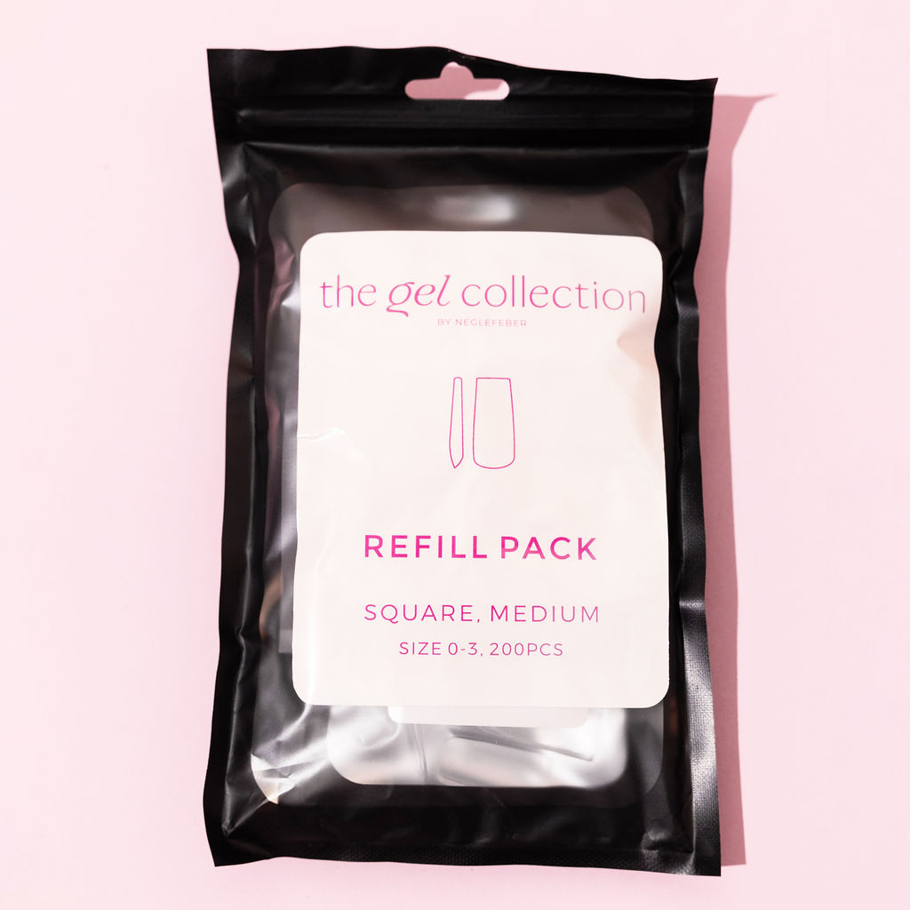 Soft Gel Press On Tipper Refill Pack • Square Medium (200 stk) • The Gel Collection