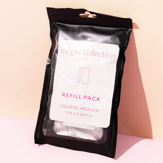 Soft Gel Press On Tipper Refill Pack • Square Medium (200 stk) • The Gel Collection