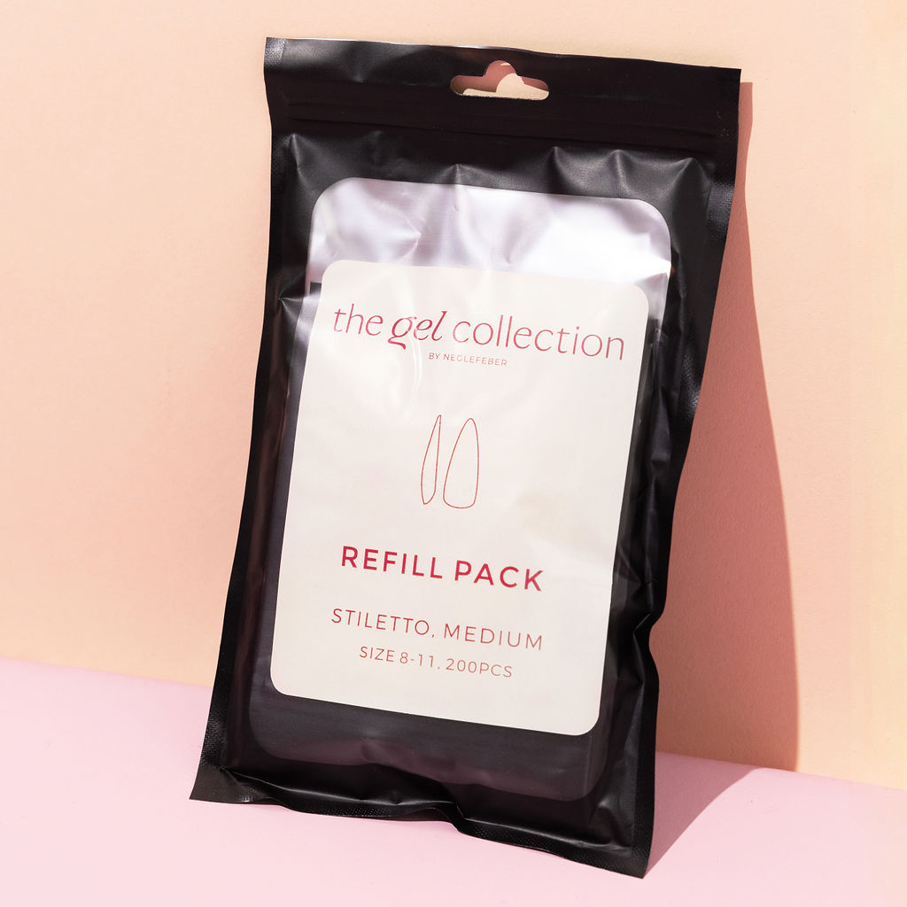 Soft Gel Press On Tipper Refill Pack • Stiletto Medium (200 stk) • The Gel Collection