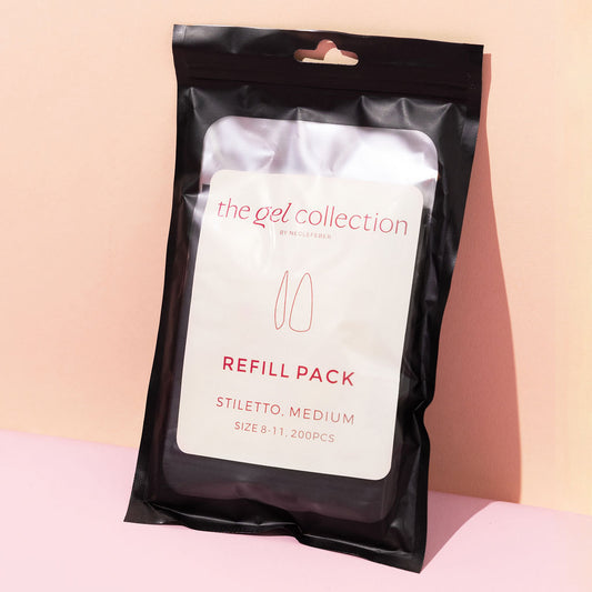 Soft Gel Press On Tipper Refill Pack • Stiletto Medium (200 stk) • The Gel Collection